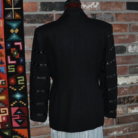 PARASUCO BLACK Wool Tailoreded Fitted CAR Coat Jacket Studded sleeves Zip-up Lrg - Picture 6 of 15